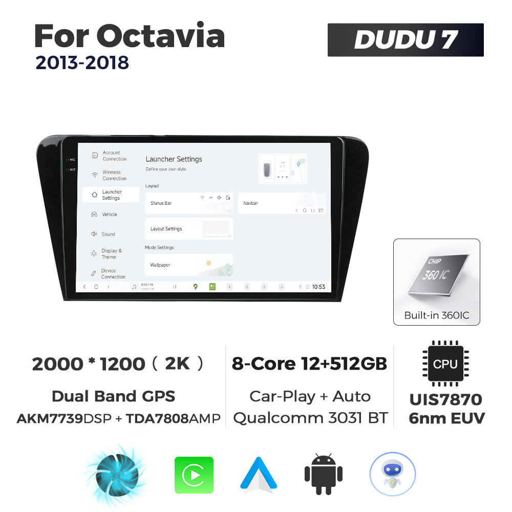 Navigatie Dedicata Skoda Octavia 2013-2018 DUDU7 9" 12GB RAM, 512GB ROM, Octacore, Ecran 2K, CarPlay&AndroidAuto, Android - imagine 2