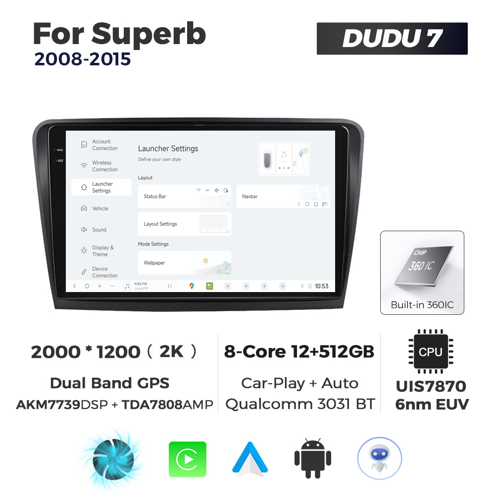 Navigatie Dedicata Skoda Superb 2008-2015 DUDU7 9" 12GB RAM, 512GB ROM, Octacore, Ecran 2K, CarPlay&AndroidAuto, Android - imagine 2