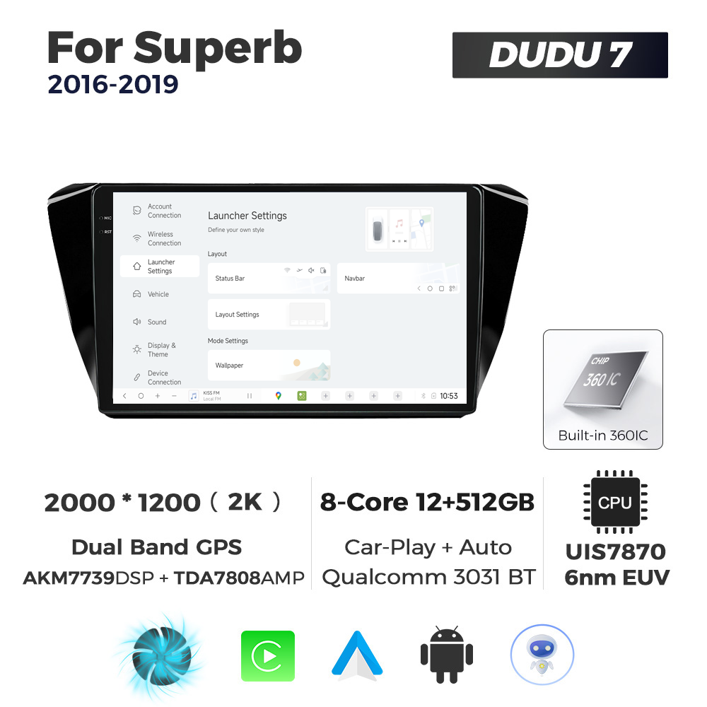 Navigatie Dedicata Skoda Superb 2016-2019 DUDU7 9" 12GB RAM, 512GB ROM, Octacore, Ecran 2K, CarPlay&AndroidAuto, Android - imagine 2