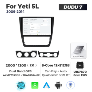 Navigatie Dedicata Skoda Yeti 5L 2009-2014 DUDU7 9" 12GB RAM, 512GB ROM, Octacore, Ecran 2K, CarPlay&AndroidAuto, Android - imagine 2