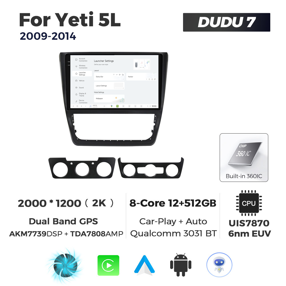 Navigatie Dedicata Skoda Yeti 5L 2009-2014 DUDU7 9" 12GB RAM, 512GB ROM, Octacore, Ecran 2K, CarPlay&AndroidAuto, Android - imagine 2