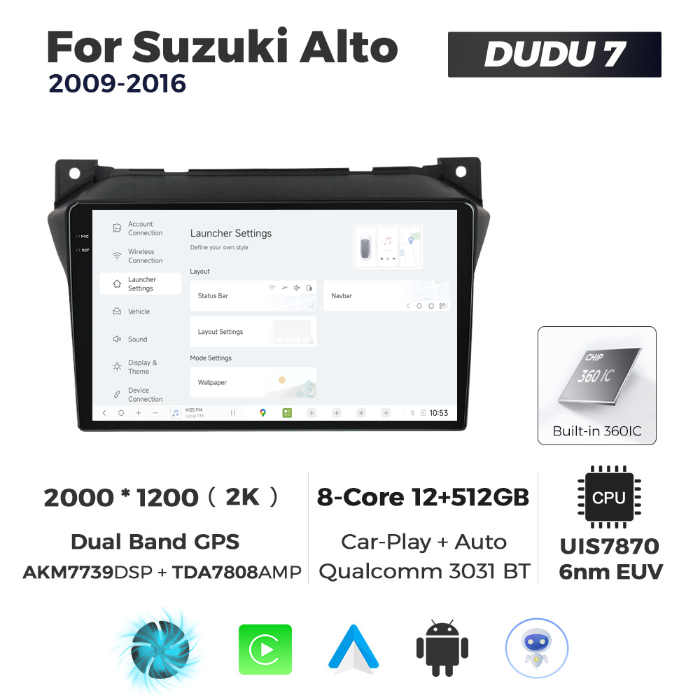 Navigatie Dedicata Suzuki Alto 2009-2016 DUDU7 9" 12GB RAM, 512GB ROM, Octacore, Ecran 2K, CarPlay&AndroidAuto, Android - imagine 2