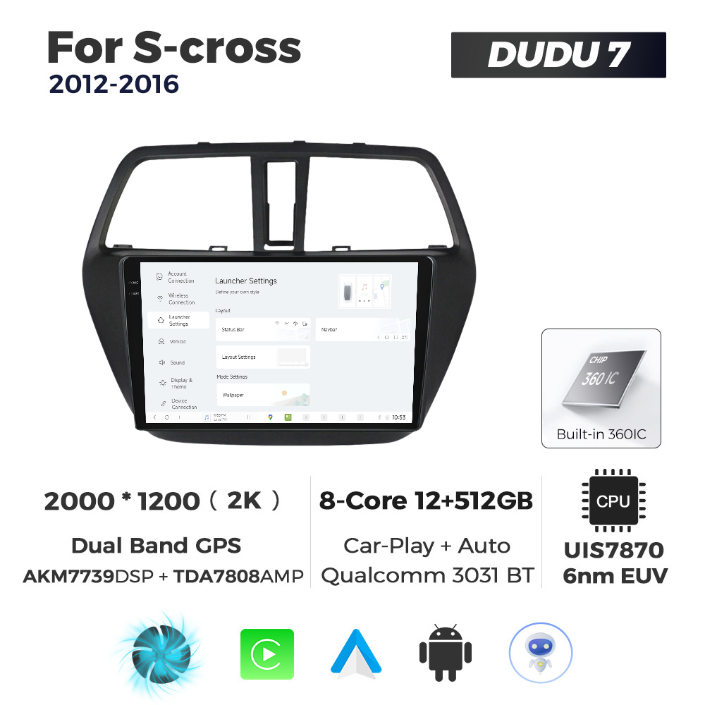 Navigatie Dedicata Suzuki S-Cross 2012-2016 DUDU7 9" 12GB RAM, 512GB ROM, Octacore, Ecran 2K, CarPlay&AndroidAuto, Android - imagine 2
