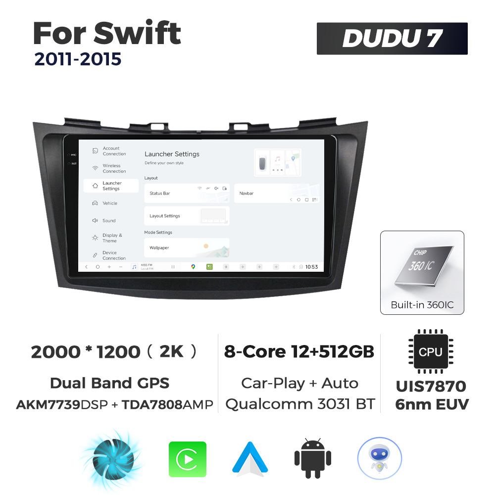 Navigatie Dedicata Suzuki Swift 2011-2015 DUDU7 9" 12GB RAM, 512GB ROM, Octacore, Ecran 2K, CarPlay&AndroidAuto, Android - imagine 2