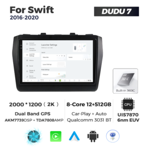 Navigatie Dedicata Suzuki Swift 2016-2020 DUDU7 9" 12GB RAM, 512GB ROM, Octacore, Ecran 2K, CarPlay&AndroidAuto, Android - imagine 2