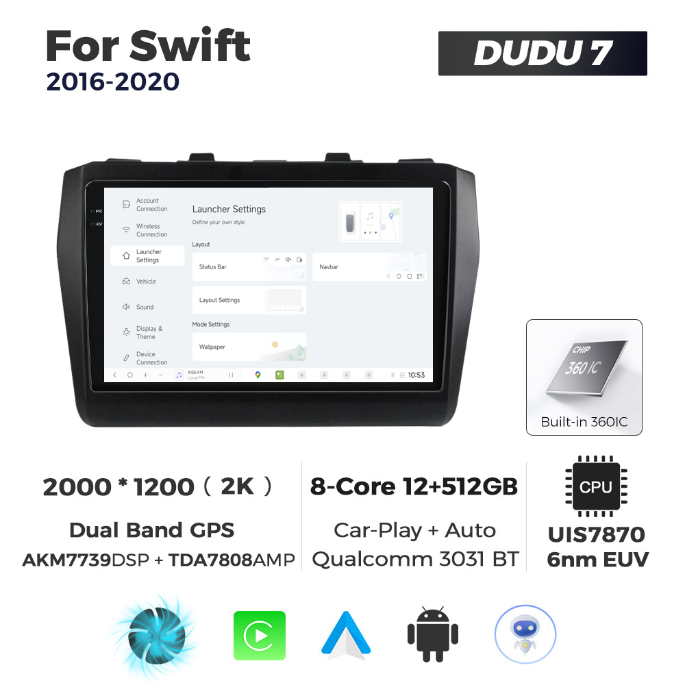 Navigatie Dedicata Suzuki Swift 2016-2020 DUDU7 9" 12GB RAM, 512GB ROM, Octacore, Ecran 2K, CarPlay&AndroidAuto, Android - imagine 2