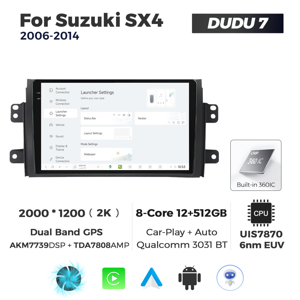 Navigatie Dedicata Suzuki SX4 2006-2014 DUDU7 9" 12GB RAM, 512GB ROM, Octacore, Ecran 2K, CarPlay&AndroidAuto, Android - imagine 2