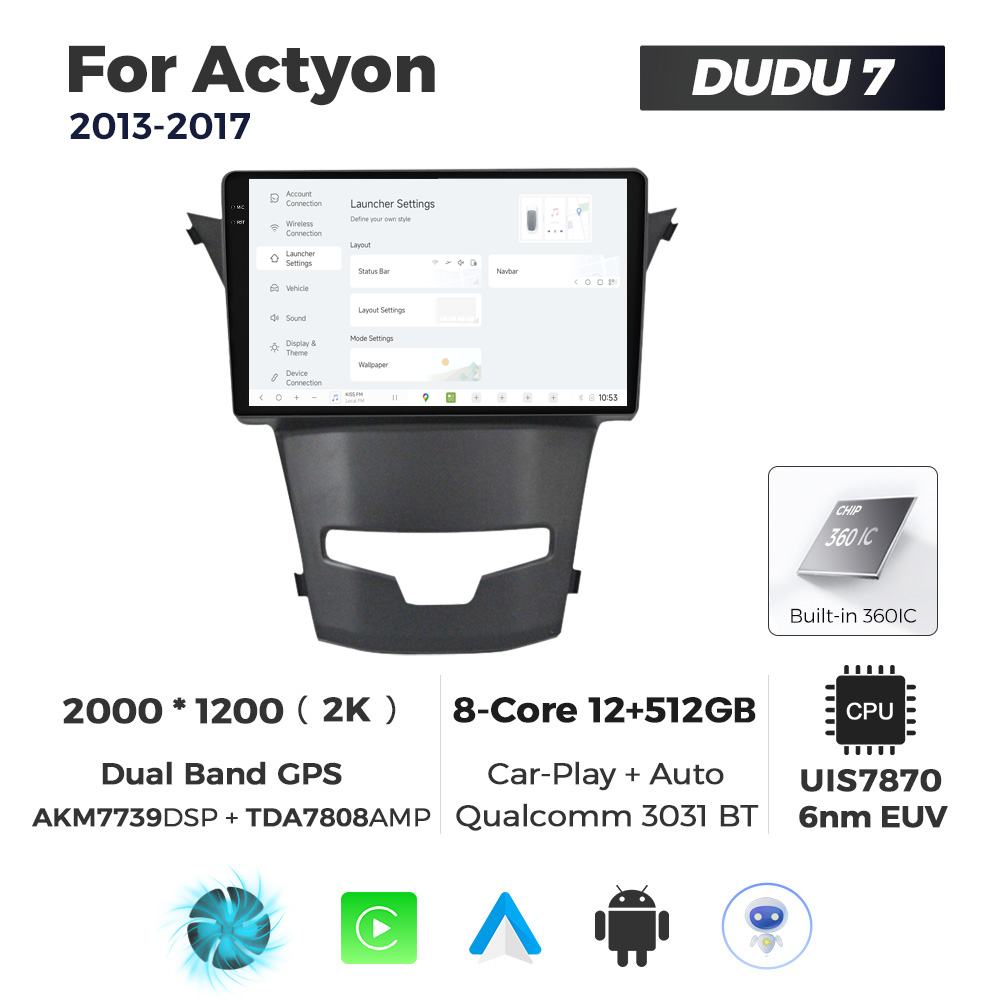 Navigatie Dedicata SsangYong Actyon 2013-2017 DUDU7 9" 12GB RAM, 512GB ROM, Octacore, Ecran 2K, CarPlay&AndroidAuto, Android - imagine 2