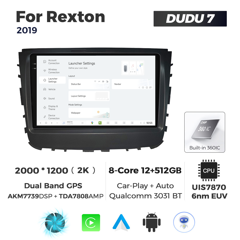 Navigatie Dedicata SsangYong Rexton 2019 DUDU7 9" 12GB RAM, 512GB ROM, Octacore, Ecran 2K, CarPlay&AndroidAuto, Android - imagine 2