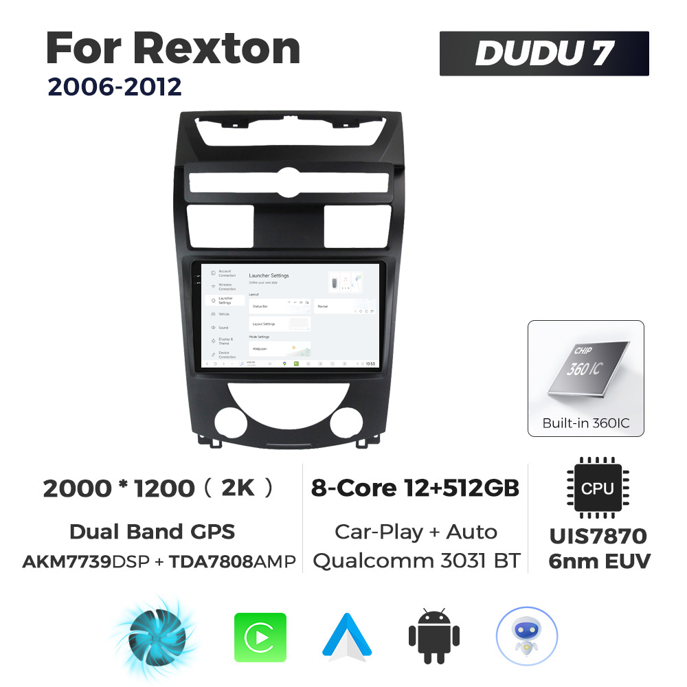 Navigatie Dedicata SsangYong Rexton 2006-2012 DUDU7 9" 12GB RAM, 512GB ROM, Octacore, Ecran 2K, CarPlay&AndroidAuto, Android - imagine 2