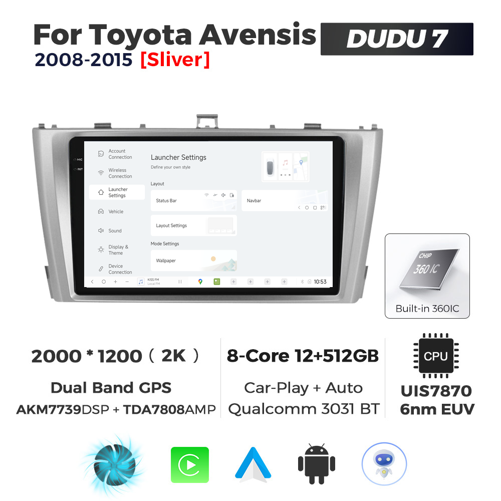 Navigatie Dedicata Toyota Avensis 2008-2015 DUDU7 9" 12GB RAM, 512GB ROM, Octacore, Ecran 2K, CarPlay&AndroidAuto, Android - imagine 2
