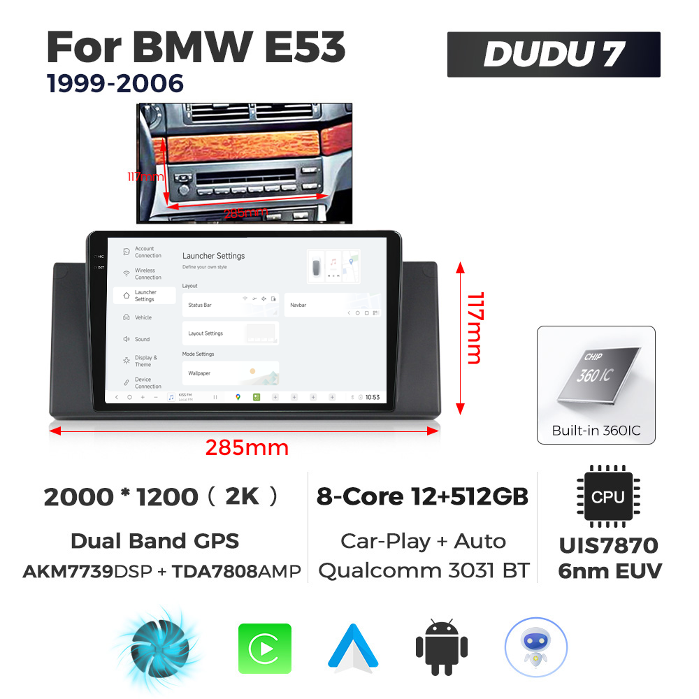 Navigatie Dedicata BMW X5 E53 1999-2006 DUDU7 9" 12GB RAM, 512GB ROM, Octacore, Ecran 2K, CarPlay&AndroidAuto, Android - imagine 2
