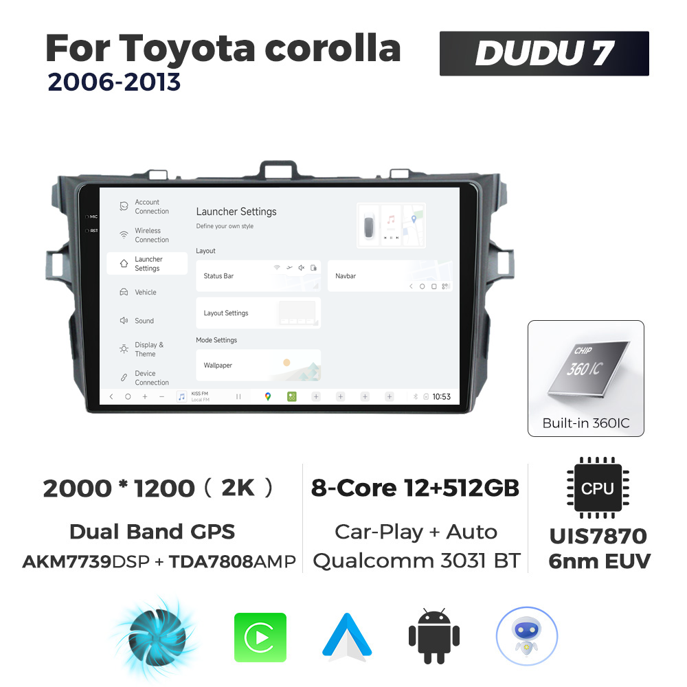 Navigatie Dedicata Toyota Corolla 2006-2013 DUDU7 9" 12GB RAM, 512GB ROM, Octacore, Ecran 2K, CarPlay&AndroidAuto, Android - imagine 2