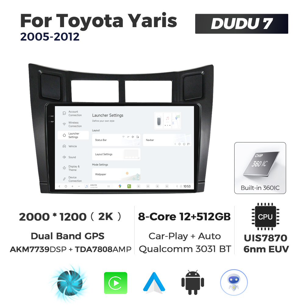 Navigatie Dedicata Toyota Yaris 2005-2012 DUDU7 9" 12GB RAM, 512GB ROM, Octacore, Ecran 2K, CarPlay&AndroidAuto, Android - imagine 2