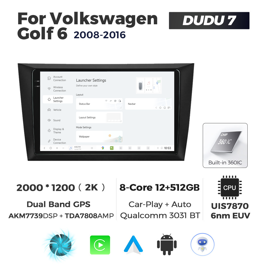 Navigatie Dedicata Volkswagen Golf 6 2008-2016 DUDU7 9" 12GB RAM, 512GB ROM, Octacore, Ecran 2K, CarPlay&AndroidAuto, Android - imagine 2
