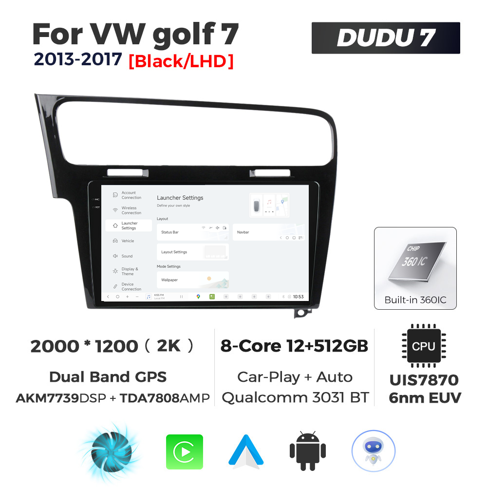 Navigatie Dedicata Volkswagen Golf 7 Negru 2013-2017 DUDU7 9" 12GB RAM, 512GB ROM, Octacore, Ecran 2K, CarPlay&AndroidAuto, Android - imagine 2