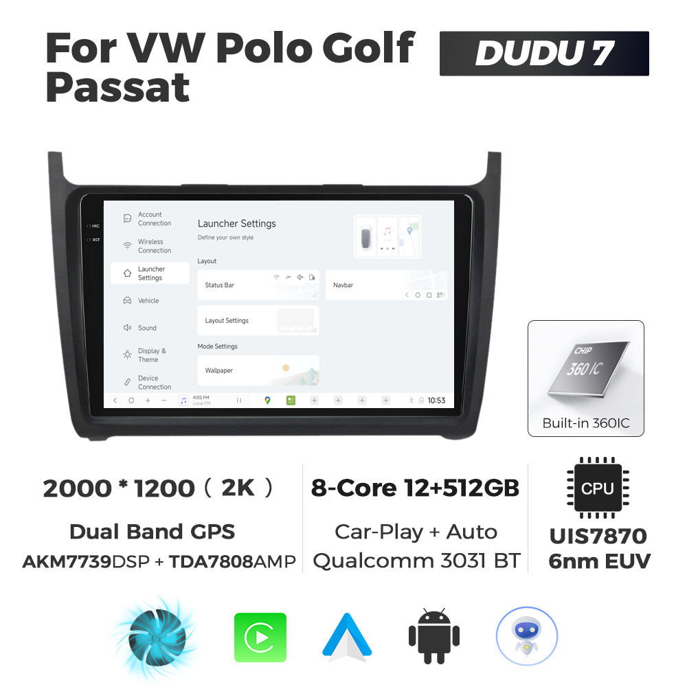 Navigatie Dedicata Volkswagen Polo 2009-2017 DUDU7 9" 12GB RAM, 512GB ROM, Octacore, Ecran 2K, CarPlay&AndroidAuto, Android - imagine 2