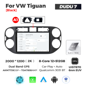 Navigatie Dedicata Volkswagen Tiguan 2007-2016 Negru DUDU7 9" 12GB RAM, 512GB ROM, Octacore, Ecran 2K, CarPlay&AndroidAuto, Android - imagine 2
