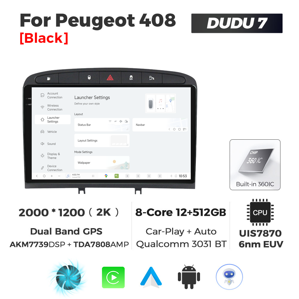 Navigatie Dedicata Peugeot 408 2001-2008 DUDU7 9" 12GB RAM, 512GB ROM, Octacore, Ecran 2K, CarPlay&AndroidAuto, Android - imagine 2