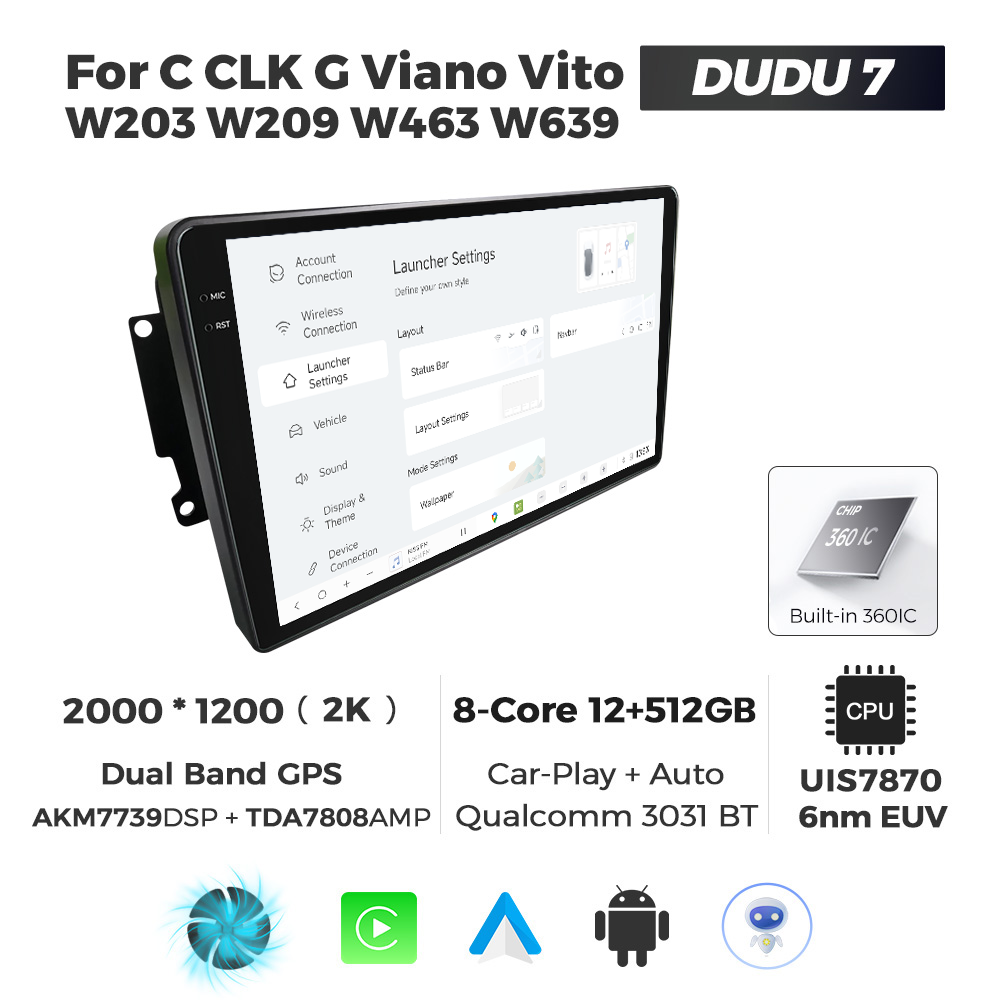Navigatie Dedicata Benz C CLK G Viano Vito W203 W209 W463 W639 DUDU7 9" 12GB RAM, 512GB ROM, Octacore, Ecran 2K, CarPlay&AndroidAuto, Android - imagine 2