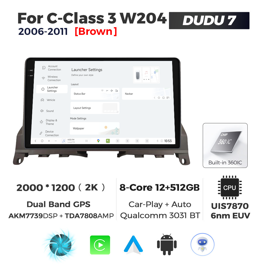 Navigatie Dedicata Benz C-Class 3 W204 2006-2011 DUDU7 9" 12GB RAM, 512GB ROM, Octacore, Ecran 2K, CarPlay&AndroidAuto, Android - imagine 2