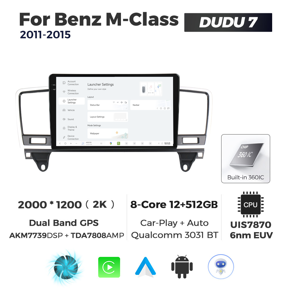 Navigatie Dedicata Benz M-Class 2011-2015 DUDU7 9" 12GB RAM, 512GB ROM, Octacore, Ecran 2K, CarPlay&AndroidAuto, Android - imagine 2