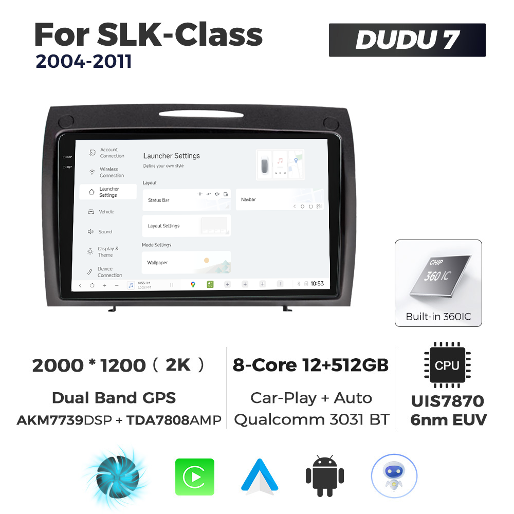 Navigatie Dedicata Benz SLK-Class 2004-2011 DUDU7 9" 12GB RAM, 512GB ROM, Octacore, Ecran 2K, CarPlay&AndroidAuto, Android - imagine 2