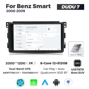 Navigatie Dedicata Benz Smart 2006-2009 DUDU7 9" 12GB RAM, 512GB ROM, Octacore, Ecran 2K, CarPlay&AndroidAuto, Android - imagine 2