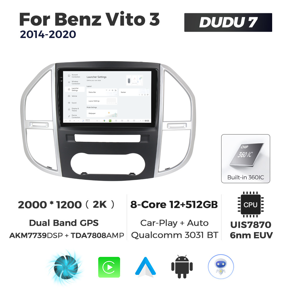 Navigatie Dedicata Benz Vito 3 2014-2020 DUDU7 9" 12GB RAM, 512GB ROM, Octacore, Ecran 2K, CarPlay&AndroidAuto, Android - imagine 2