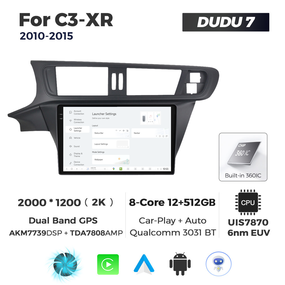Navigatie Dedicata Citroen C3-XR 2010-2015 DUDU7 9" 12GB RAM, 512GB ROM, Octacore, Ecran 2K, CarPlay&AndroidAuto, Android - imagine 2