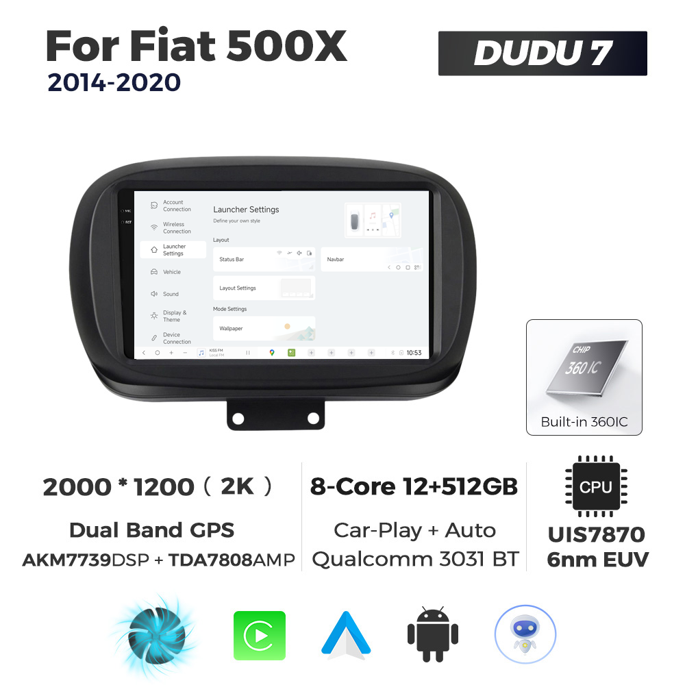 Navigatie Dedicata Fiat 500X 2014-2020 DUDU7 9" 12GB RAM, 512GB ROM, Octacore, Ecran 2K, CarPlay&AndroidAuto, Android - imagine 2