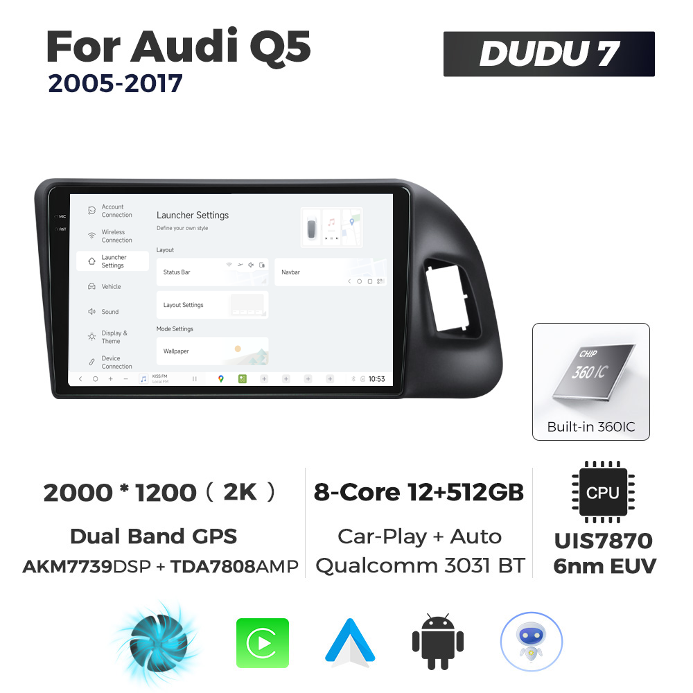 Navigatie Dedicata Audi Q5 2005-2017 DUDU7 9" 12GB RAM, 512GB ROM, Octacore, Ecran 2K, CarPlay&AndroidAuto, Android - imagine 2