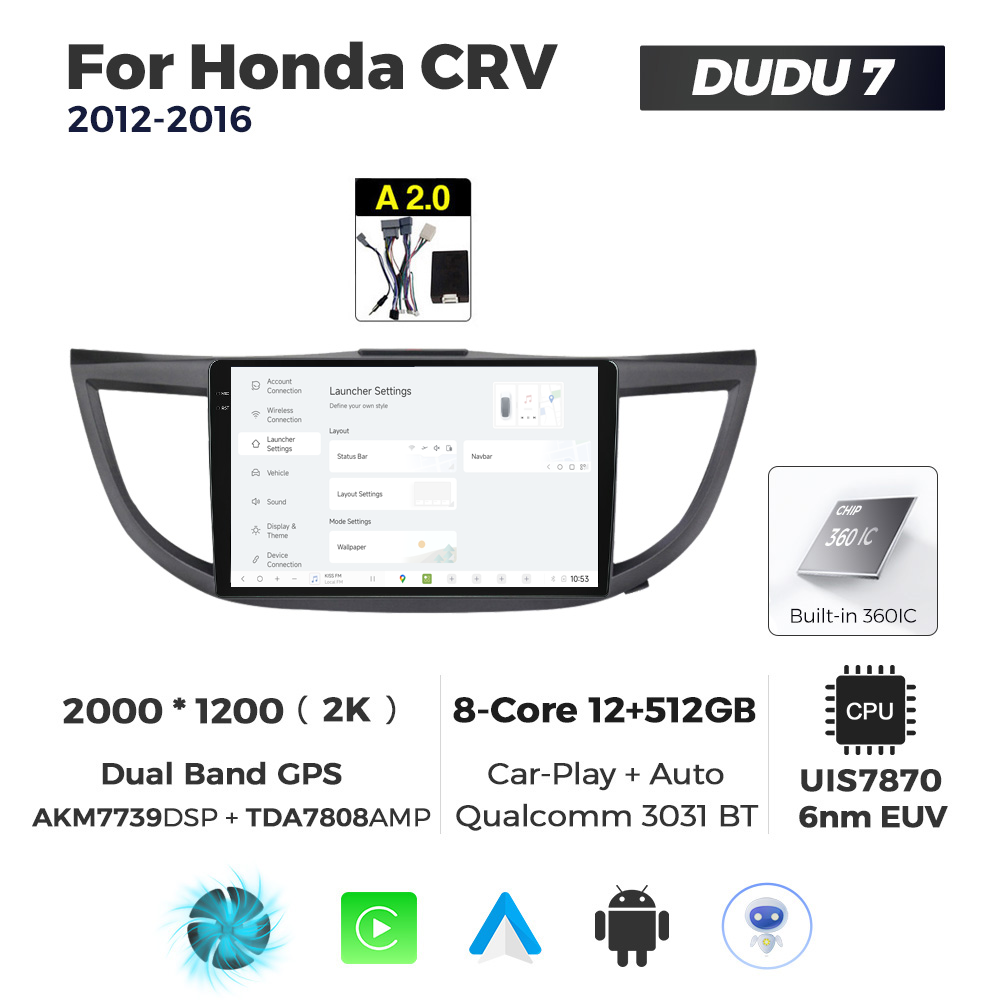 Navigatie Dedicata Honda CRV 2012-2016 DUDU7 9" 12GB RAM, 512GB ROM, Octacore, Ecran 2K, CarPlay&AndroidAuto, Android - imagine 2