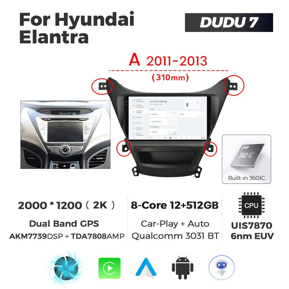 Navigatie Dedicata Hyundai Elantra 2011-2013 A DUDU7 9" 12GB RAM, 512GB ROM, Octacore, Ecran 2K, CarPlay&AndroidAuto, Android - imagine 2