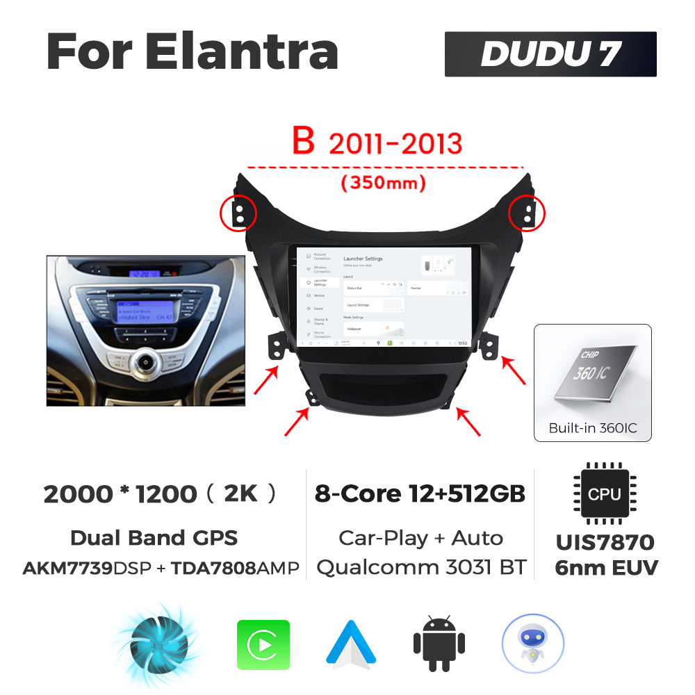 Navigatie Dedicata Hyundai Elantra 2011-2013 B DUDU7 9" 12GB RAM, 512GB ROM, Octacore, Ecran 2K, CarPlay&AndroidAuto, Android - imagine 2