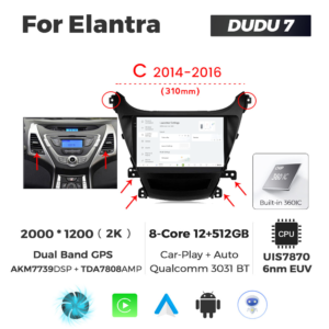 Navigatie Dedicata Hyundai Elantra 2011-2013 C DUDU7 9" 12GB RAM, 512GB ROM, Octacore, Ecran 2K, CarPlay&AndroidAuto, Android - imagine 2
