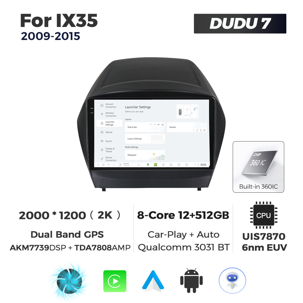 Navigatie Dedicata Hyundai IX35 2009-2015 DUDU7 9" 12GB RAM, 512GB ROM, Octacore, Ecran 2K, CarPlay&AndroidAuto, Android - imagine 2