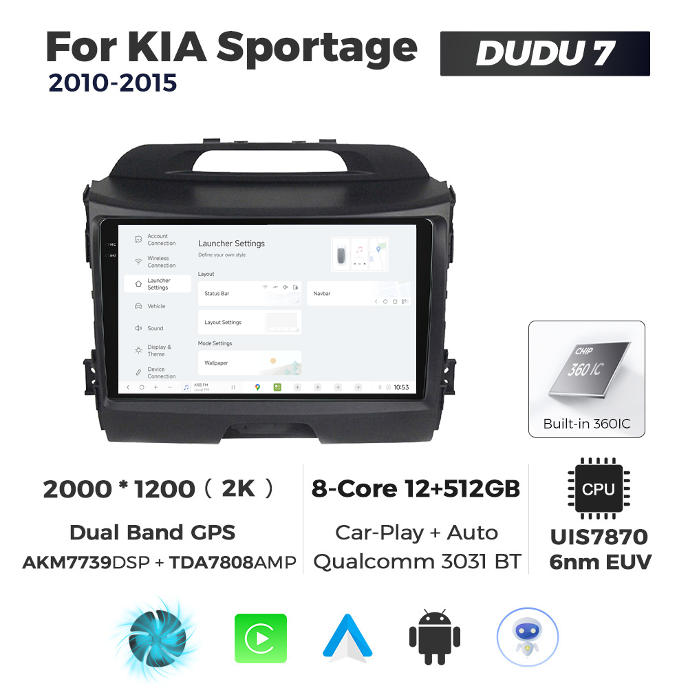 Navigatie Dedicata Kia Sportage 2010-2015 DUDU7 9" 12GB RAM, 512GB ROM, Octacore, Ecran 2K, CarPlay&AndroidAuto, Android - imagine 2