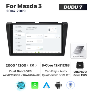 Navigatie Dedicata Mazda 3 2004-2009 DUDU7 9" 12GB RAM, 512GB ROM, Octacore, Ecran 2K, CarPlay&AndroidAuto, Android - imagine 2