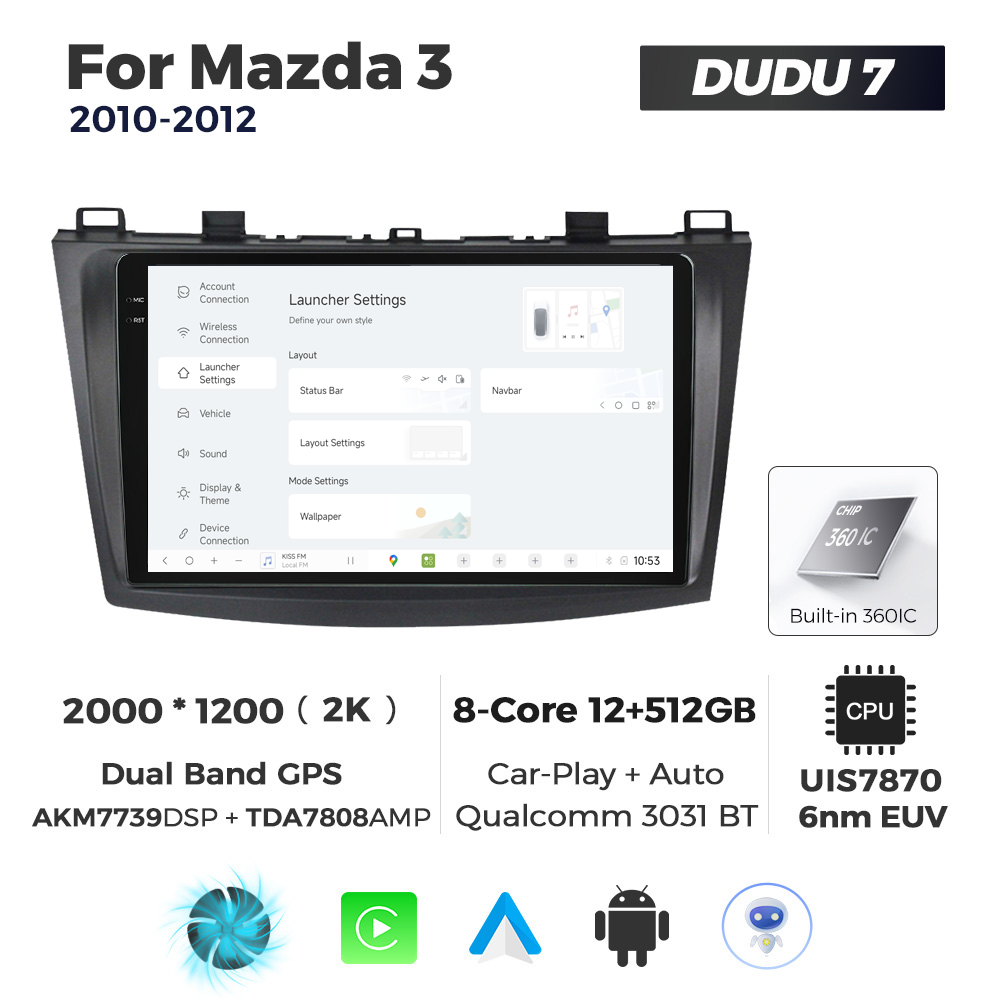 Navigatie Dedicata Mazda 3 2010-2012 DUDU7 9" 12GB RAM, 512GB ROM, Octacore, Ecran 2K, CarPlay&AndroidAuto, Android - imagine 2