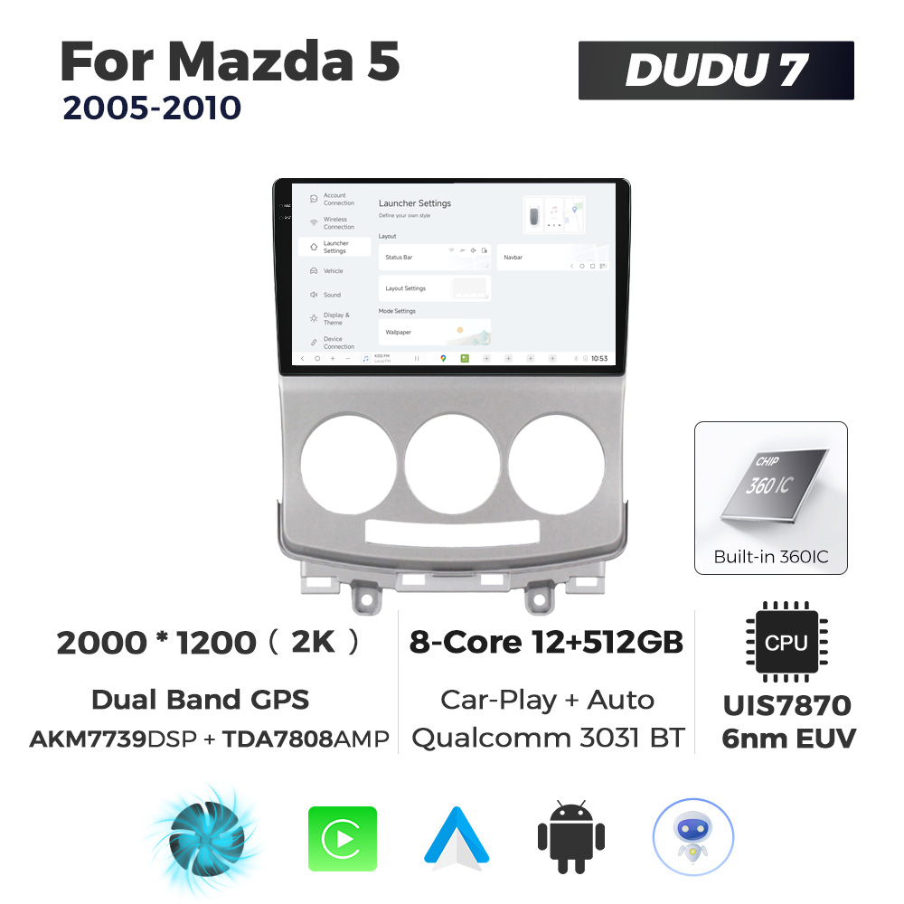 Navigatie Dedicata Mazda 5 2005-2010 DUDU7 9" 12GB RAM, 512GB ROM, Octacore, Ecran 2K, CarPlay&AndroidAuto, Android - imagine 2