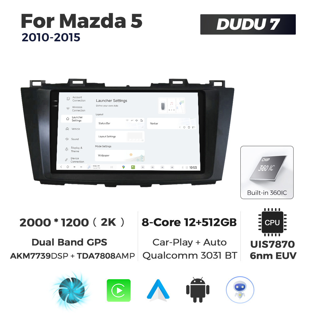 Navigatie Dedicata Mazda 5 2010-2015 DUDU7 9" 12GB RAM, 512GB ROM, Octacore, Ecran 2K, CarPlay&AndroidAuto, Android - imagine 2