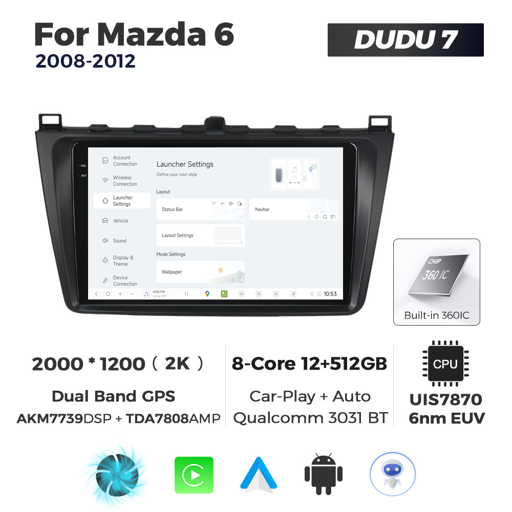 Navigatie Dedicata Mazda 6 2008-2012 DUDU7 9" 12GB RAM, 512GB ROM, Octacore, Ecran 2K, CarPlay&AndroidAuto, Android - imagine 2