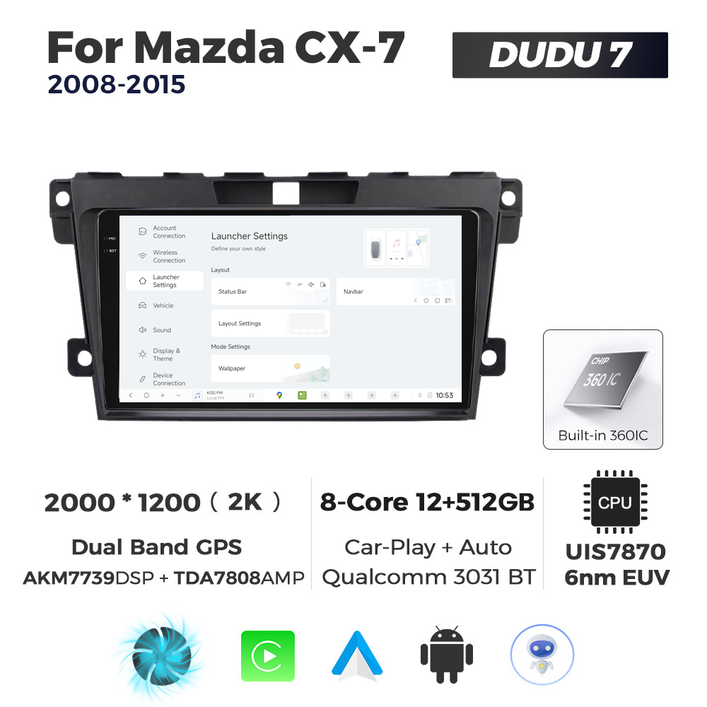 Navigatie Dedicata Mazda CX-7 2008-2015 DUDU7 9" 12GB RAM, 512GB ROM, Octacore, Ecran 2K, CarPlay&AndroidAuto, Android - imagine 2
