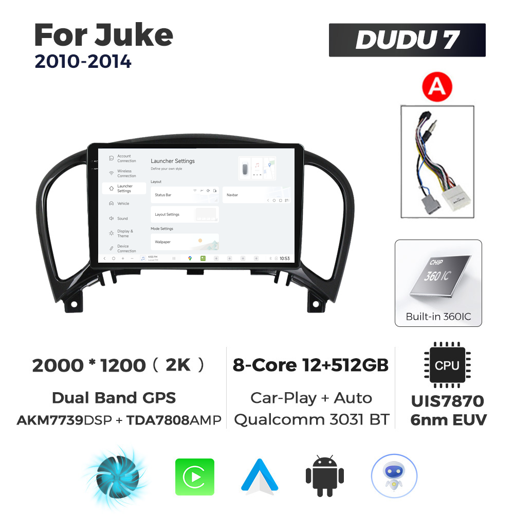 Navigatie Dedicata Nissan Juke 2010-2014 DUDU7 9" 12GB RAM, 512GB ROM, Octacore, Ecran 2K, CarPlay&AndroidAuto, Android - imagine 2