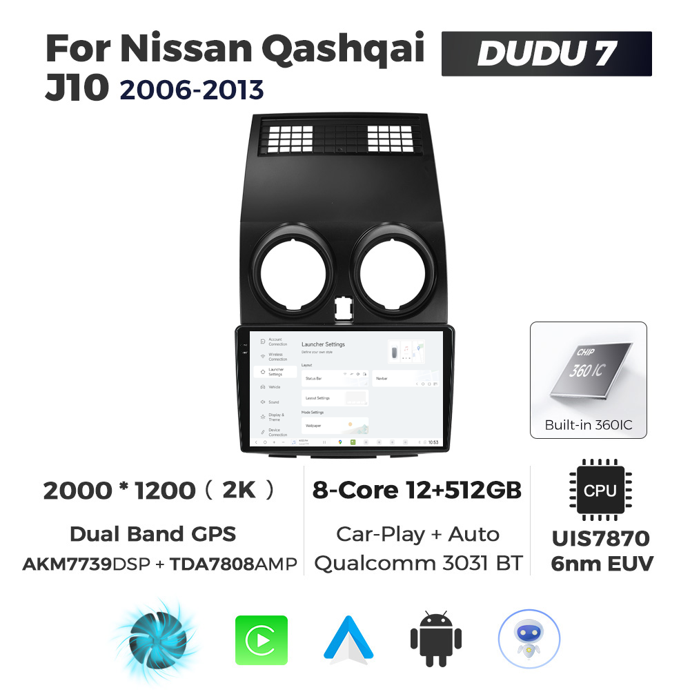 Navigatie Dedicata Nissan Qashqai J10 2006-2013 DUDU7 9" 12GB RAM, 512GB ROM, Octacore, Ecran 2K, CarPlay&AndroidAuto, Android - imagine 2