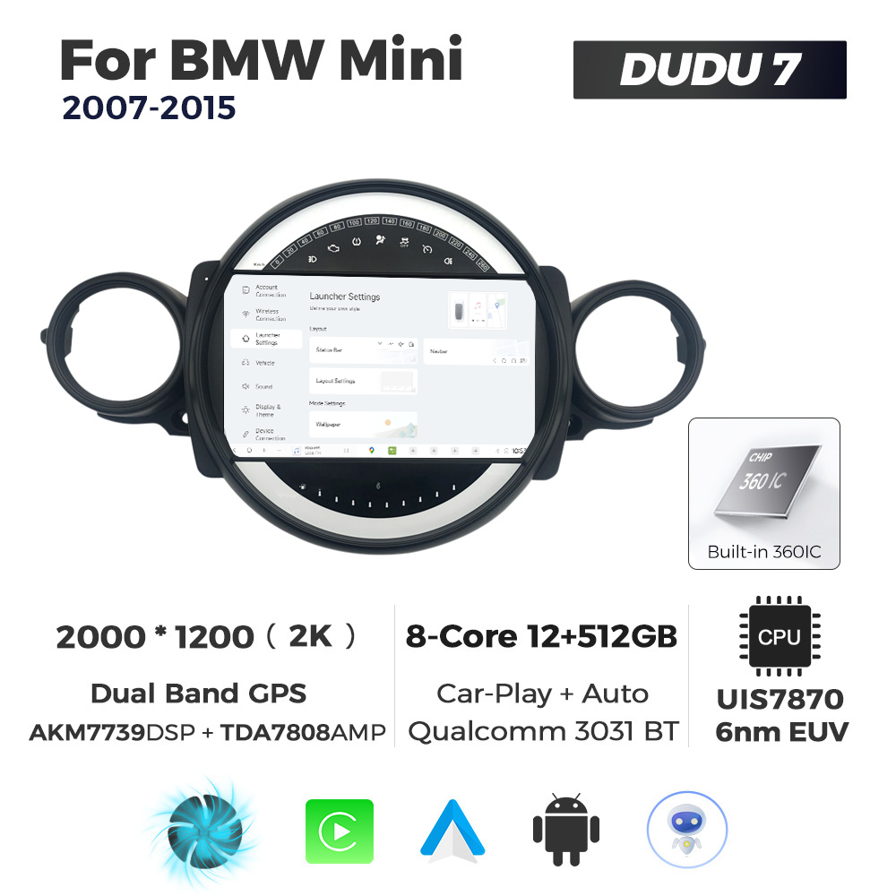 Navigatie Dedicata BMW MINI 2007-2015 DUDU7 9" 12GB RAM, 512GB ROM, Octacore, Ecran 2K, CarPlay&AndroidAuto, Android - imagine 2