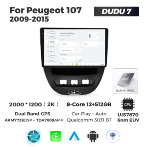 Navigatie Dedicata Peugeot 107 2009-2015 DUDU7 9" 12GB RAM, 512GB ROM, Octacore, Ecran 2K, CarPlay&AndroidAuto, Android - imagine 2