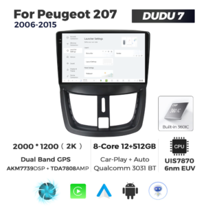 Navigatie Dedicata Peugeot 207 2006-2015 DUDU7 9" 12GB RAM, 512GB ROM, Octacore, Ecran 2K, CarPlay&AndroidAuto, Android - imagine 2
