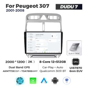 Navigatie Dedicata Peugeot 307 2001-2008 DUDU7 9" 12GB RAM, 512GB ROM, Octacore, Ecran 2K, CarPlay&AndroidAuto, Android - imagine 2
